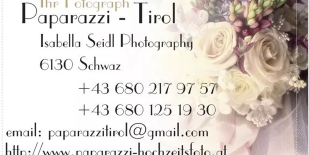 Hochzeitsfotos - Videografie buchbar - Tiroler Unterland - 
Visitenkarte 
(c)2018 by Paparazzi-Tirol | mamaRazzi-foto - Paparazzi Tirol | MamaRazzi - Foto | Isabella Seidl Photography